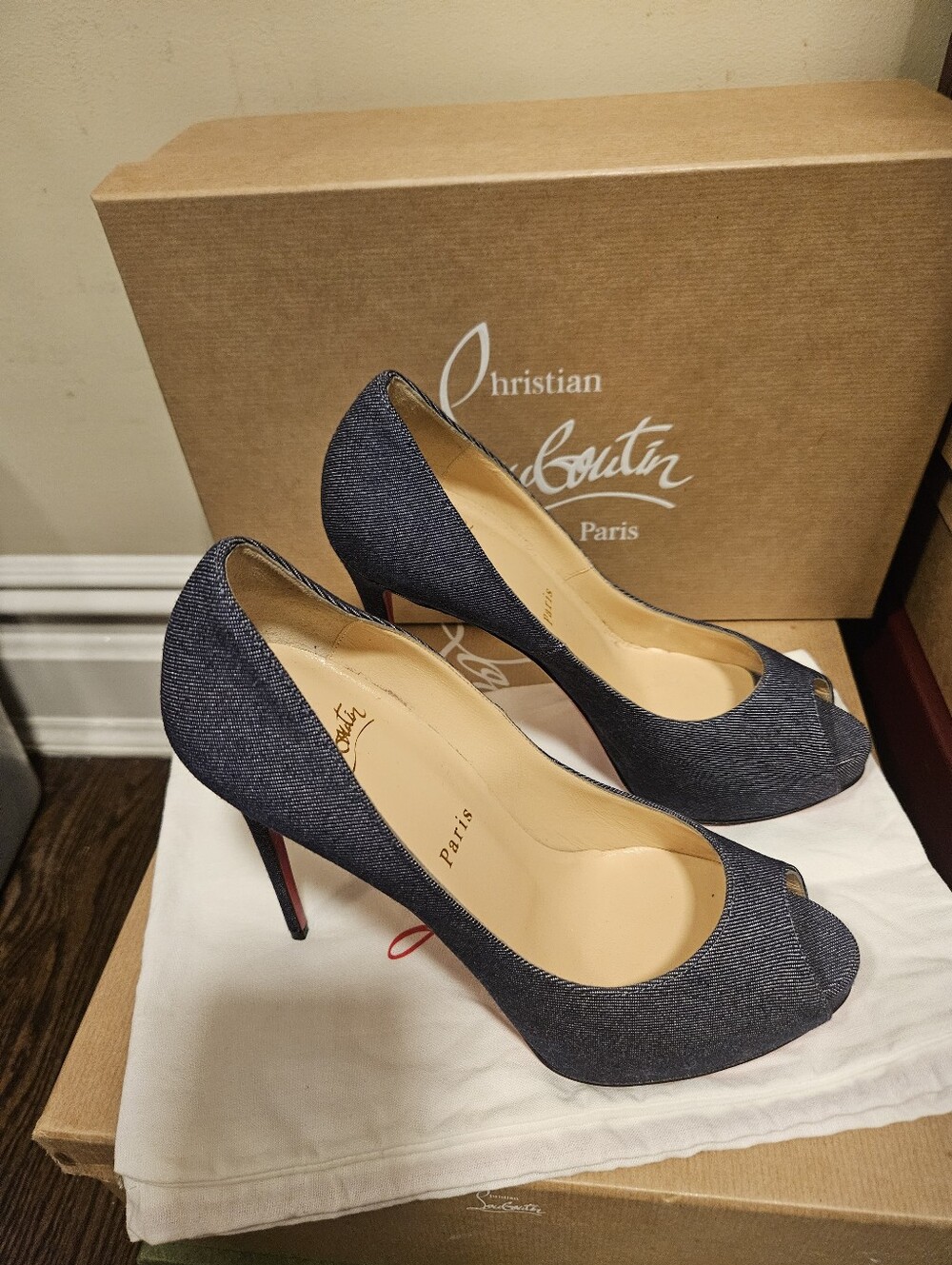 Christian Louboutin New Very Prive 120 Denim Size 38 - Picture 6 of 9